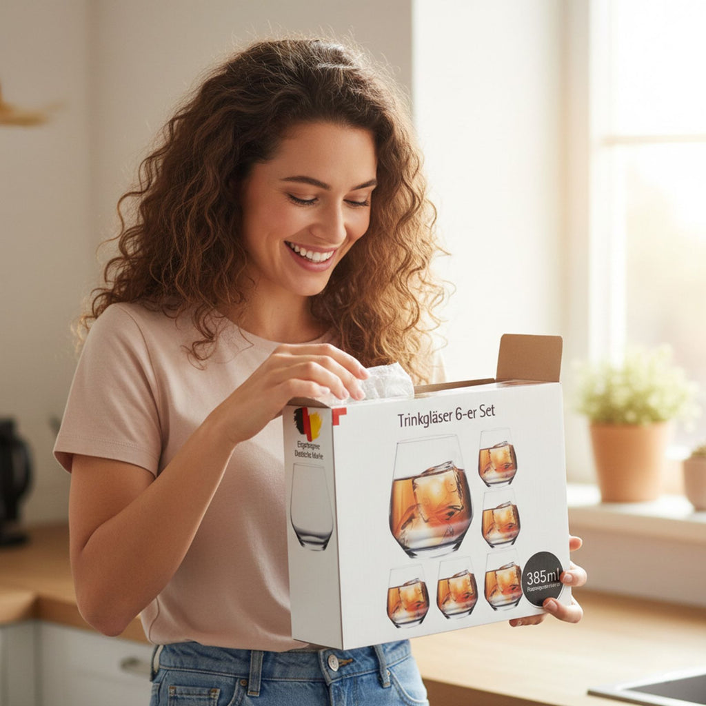 Trinkgläser Set Modernes Trinkgläser Set, 385 ml Klare Wassergläser mit dickem Boden, Perfekt für Cocktails, Wasser und Softdrinks, Spülmaschinenfest, Vielseitig