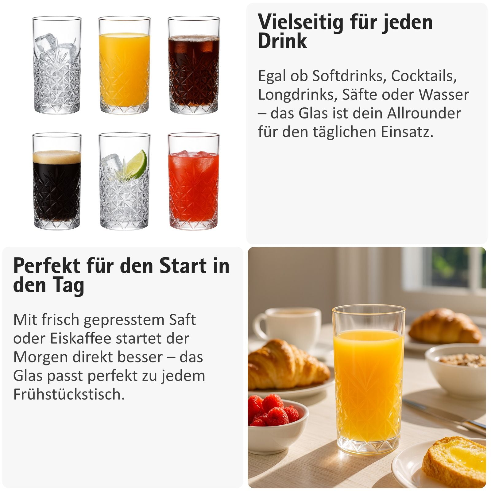 Trinkgläser Set Wassergläser und Saftgläser Set, Spülmaschinenfest, Ästhetische Wasserglas und Drinking Glass Kollektion, für Wasser und Saft, Wasser Gläser Set