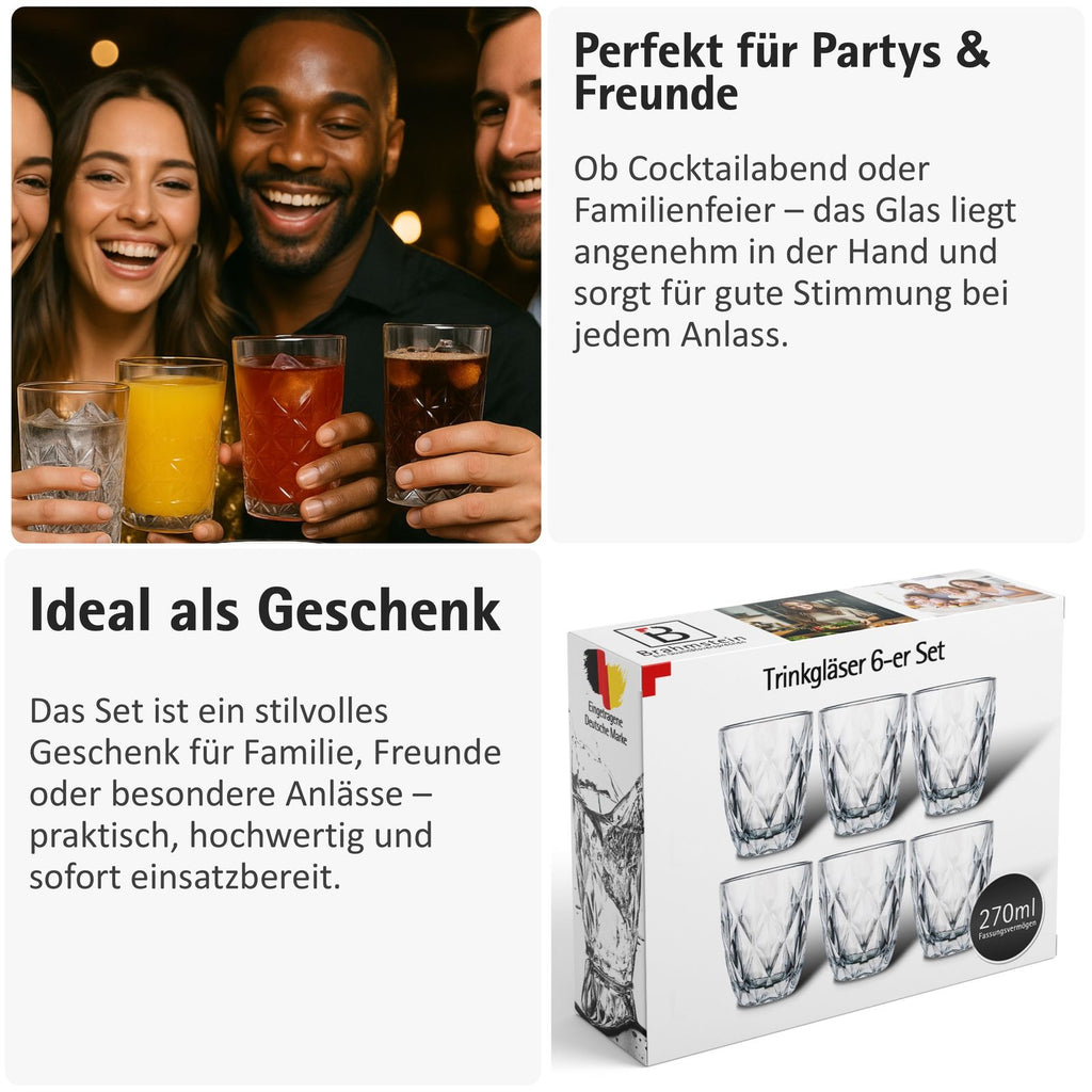 Trinkgläser Set Wassergläser und Saftgläser Set, Spülmaschinenfest, Ästhetische Wasserglas und Drinking Glass Kollektion, für Wasser und Saft, Wasser Gläser Set