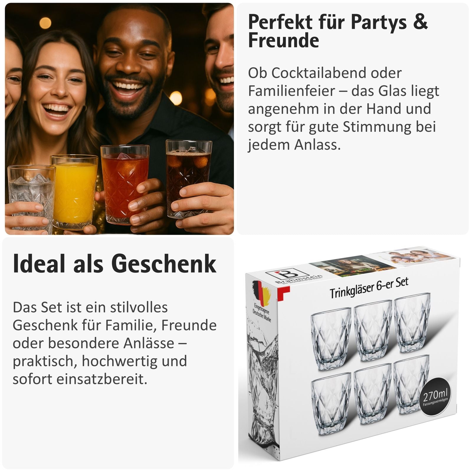 Trinkgläser Set Wassergläser und Saftgläser Set, Spülmaschinenfest, Ästhetische Wasserglas und Drinking Glass Kollektion, für Wasser und Saft, Wasser Gläser Set