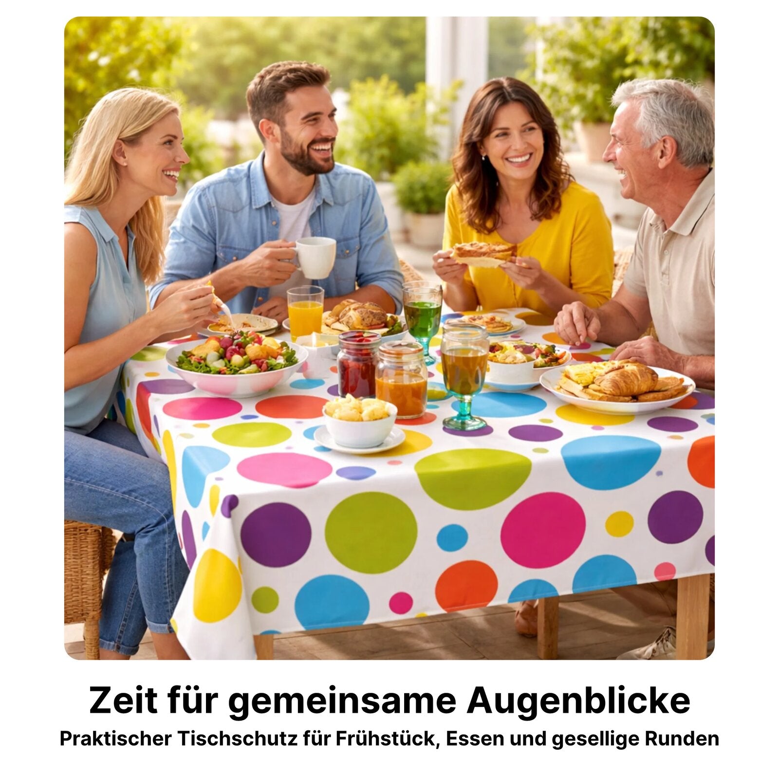 Wachstuch Tischdecke abwaschbar – pflegeleicht & wasserdicht – PVC mit Vliesrücken - Punkte groß bunt
