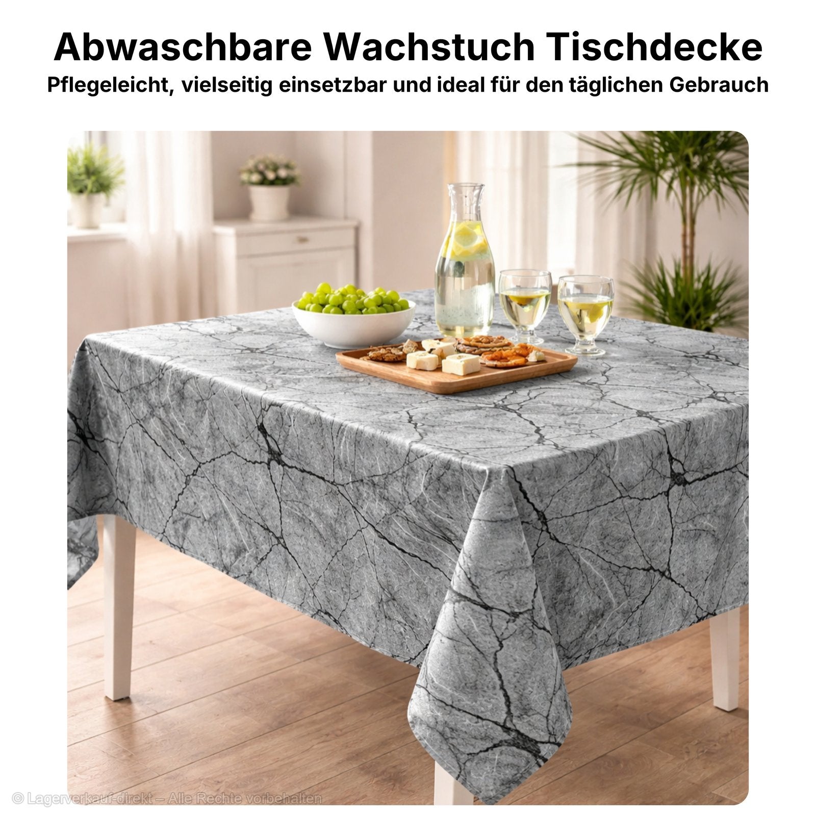 Wachstuch Tischdecke abwaschbar – pflegeleicht & wasserdicht – PVC mit Vliesrücken - Marmor grau