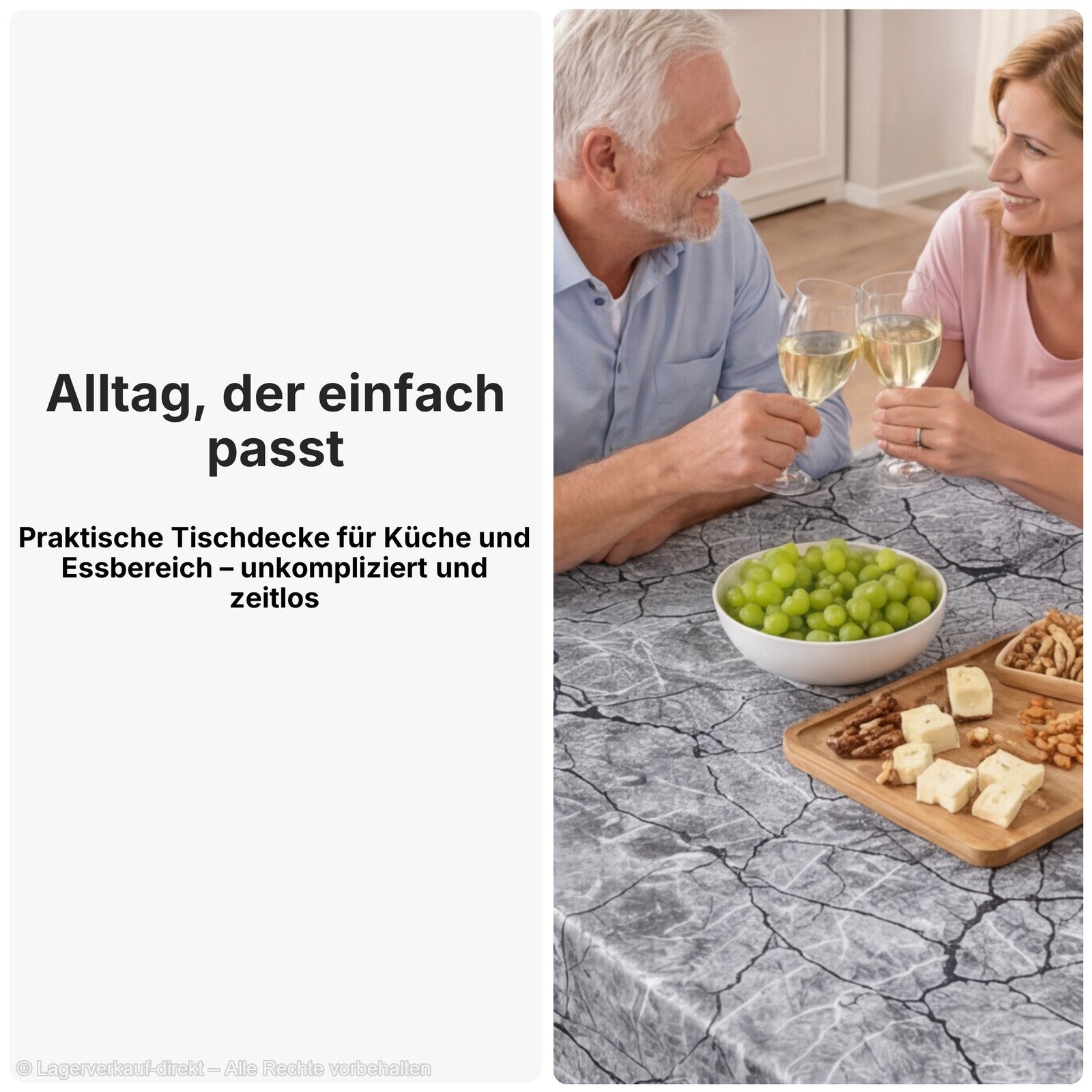 Wachstuch Tischdecke abwaschbar – pflegeleicht & wasserdicht – PVC mit Vliesrücken - Marmor grau